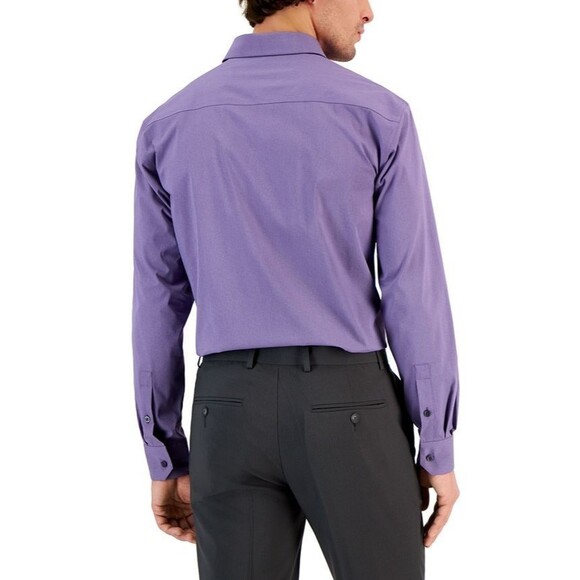 Alfani Men's Regular Fit Stain Resistant Dot Dress Shirt Purple S 14-14.5/32-33 - Picture 3 of 7